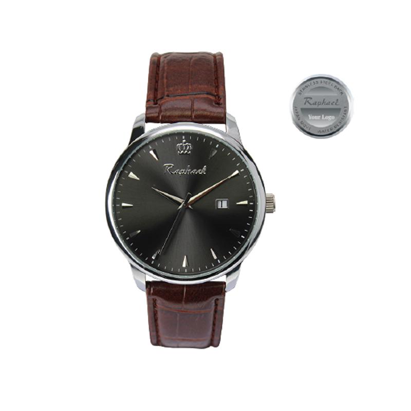 Raphael Men's Brown Leather Strap Promotional Wristwatches with Black Dial